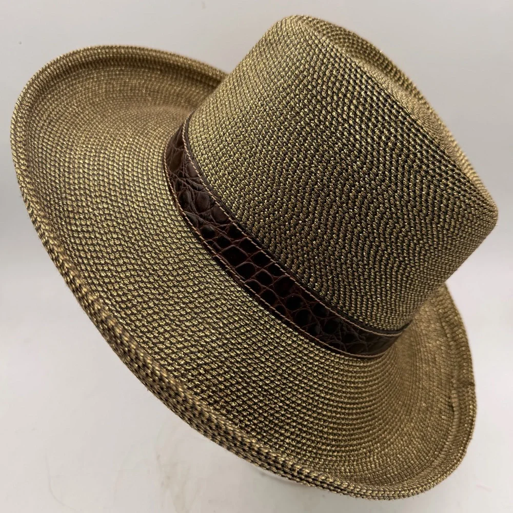 Eric Javits New York Western Gambler Straw Hat – Tan – Croc Band – 57 cm - Picture 4 of 6